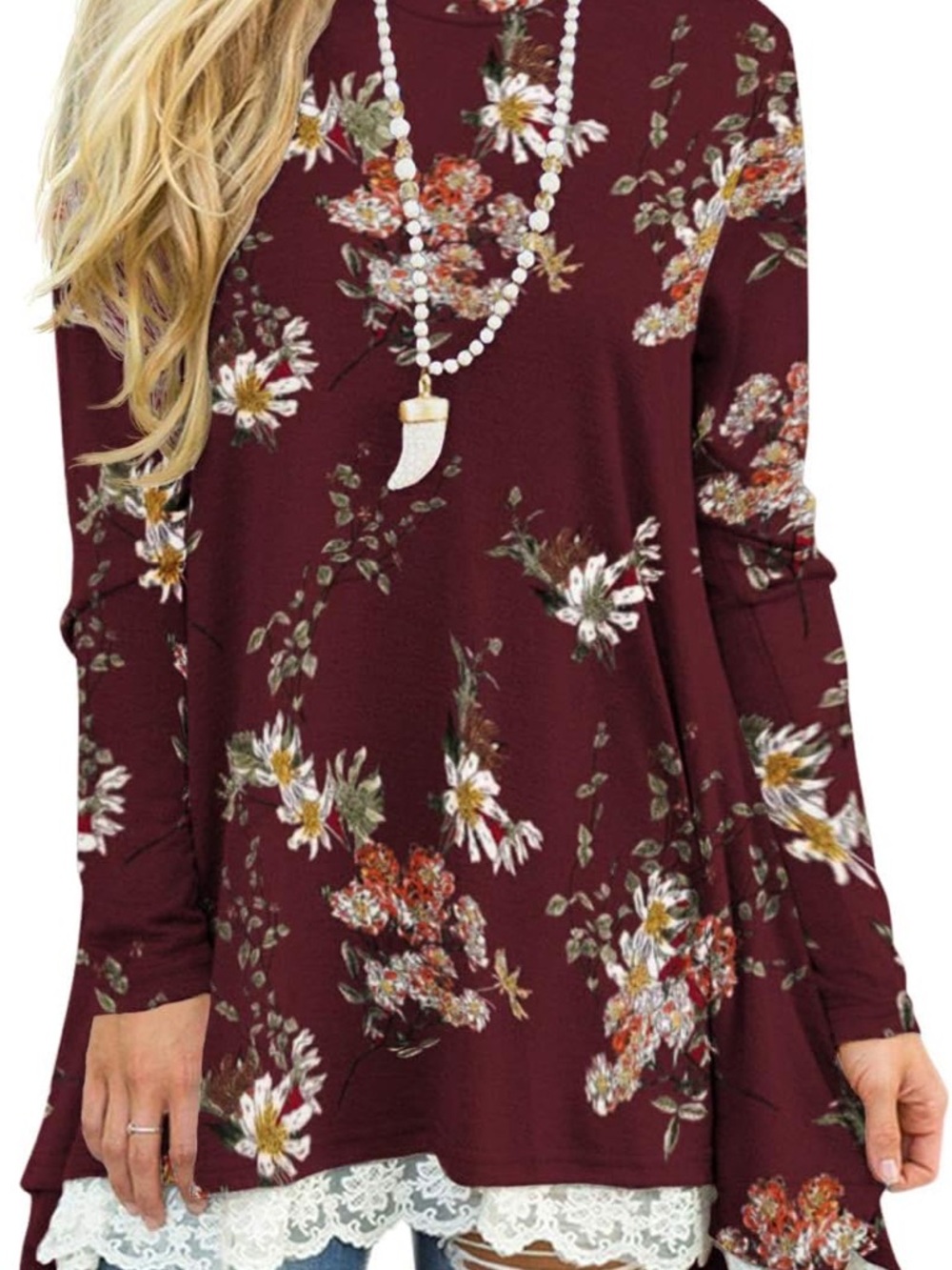 Burgundy Floral Long Sleeve Tunic